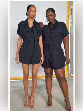 KBB by Kahlana Short Sleeve The Utility Romper - Navy